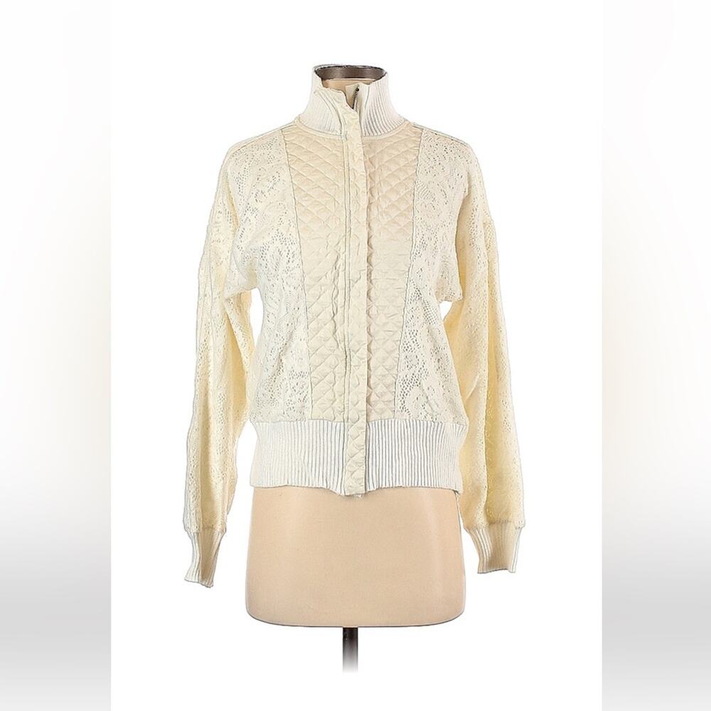 Anthro Saturday Sunday crochet and quilted zip up‎ sweatshirt jacket, xs